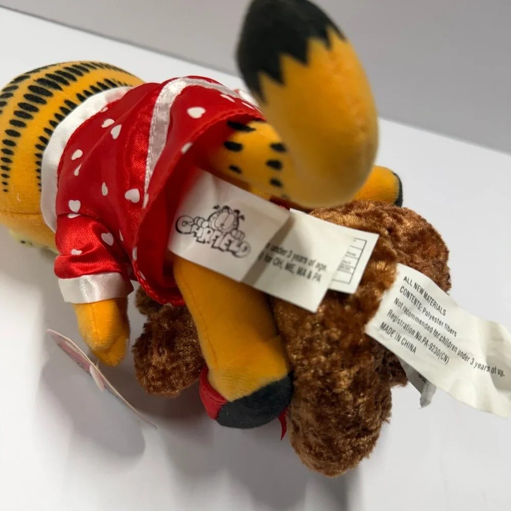 Vintage Russell Stover Garfield Plush in Heart Pajamas with Pooky Teddy Bear NWT